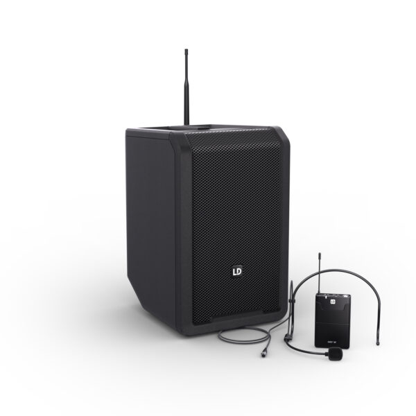 LD Systems ANNY® 8 BPH B8 sort, 8" bærbar batteridrevet høyttaler m/trådløs bøylemikrofon/lommesender, Bluetooth® og mikser