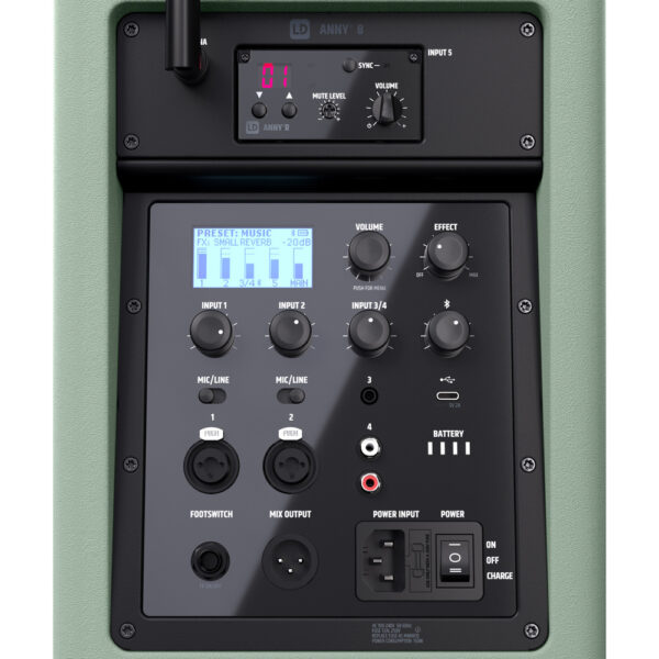 LD Systems ANNY® 8 BPH B8 mintgrønn, 8" bærbar batteridrevet høyttaler m/trådløs bøylemikrofon/lommesender, Bluetooth® og mikser - Bilde 10