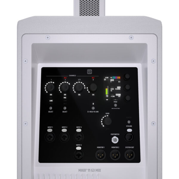 Utleie: Elegant, hvit LD Systems MAUI 11 G3 Mix , -søylehøyttaler m/sub og digital lydmikser - Bilde 3