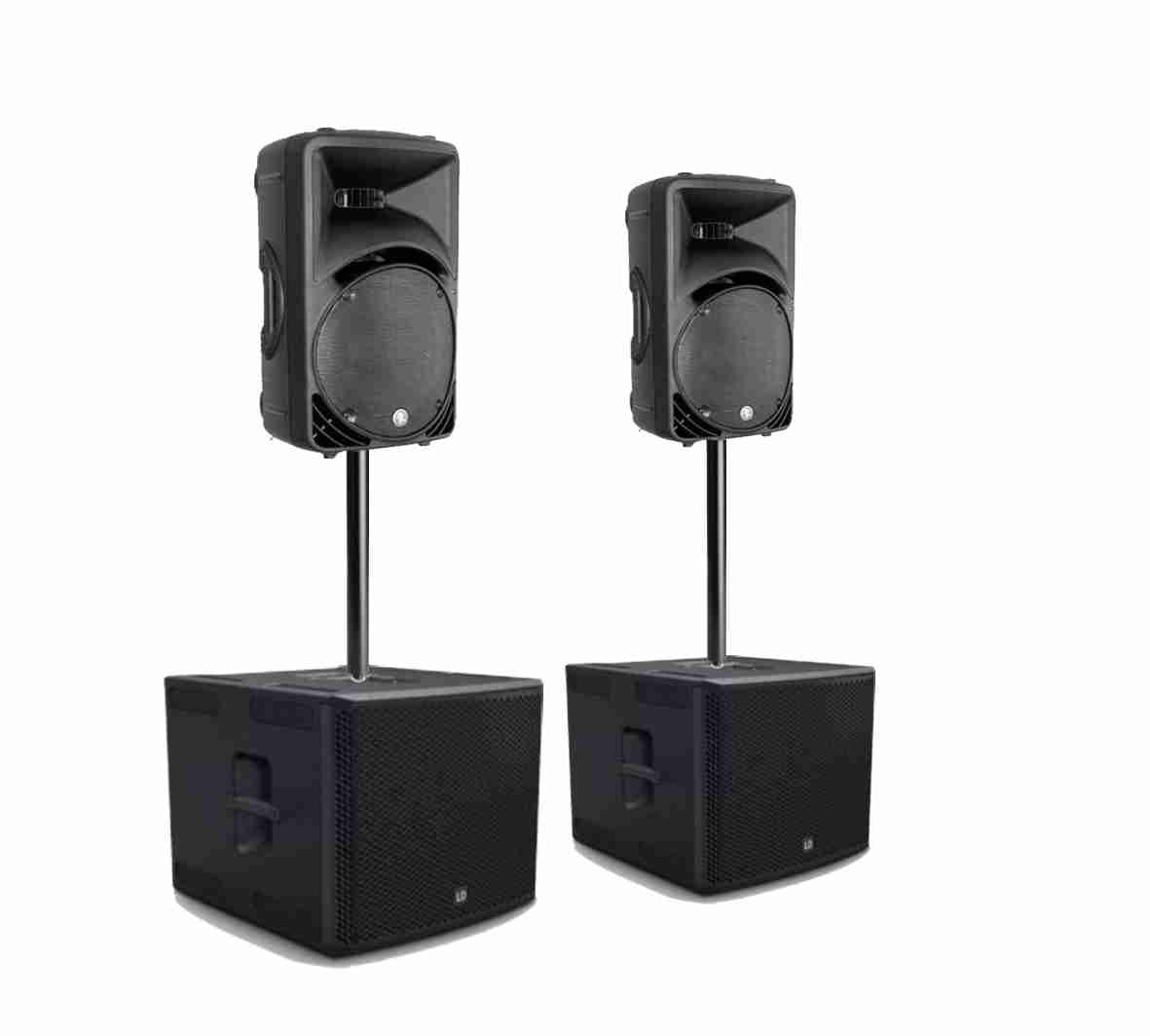 Utleie: Gjør-det-selv "Lydpakke 5", 2 stk topper + 2 stk.15 tommers sub'er